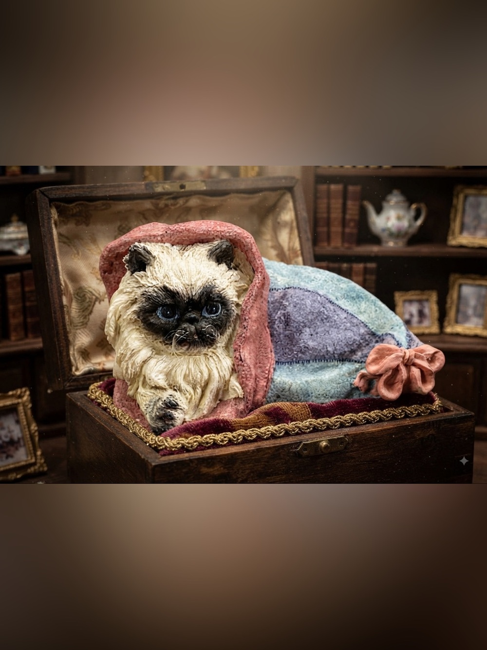 UDC vintage feline figurine known as a "Kit-N-Bonnet" stone critter,